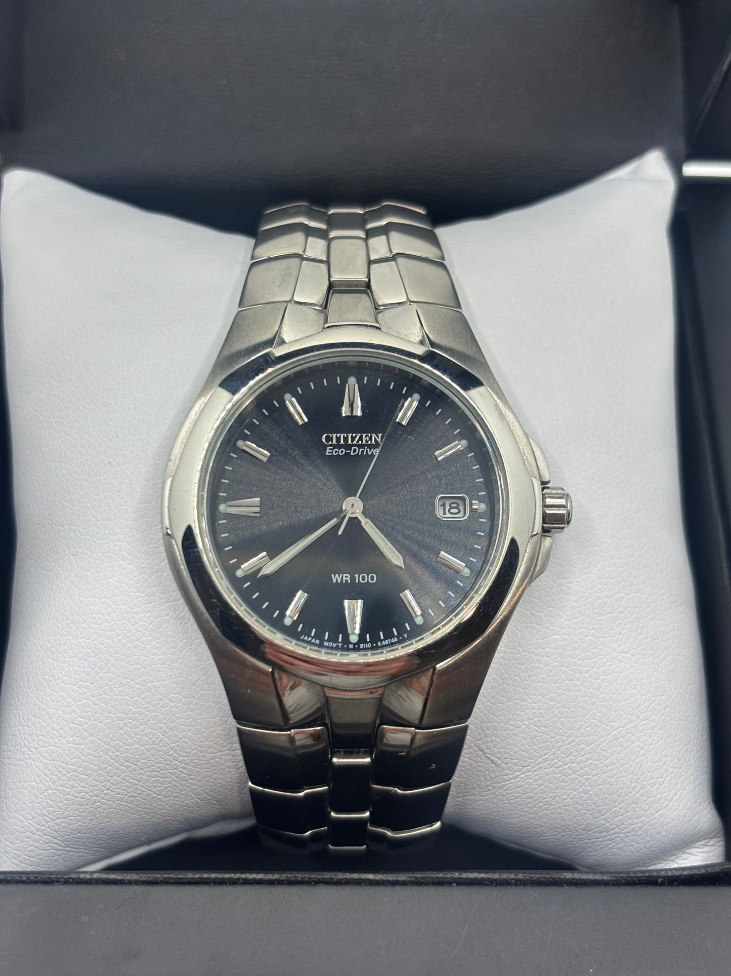 Citizen Eco-Drive E110 36mm Solar Date Watch – Silver Tone